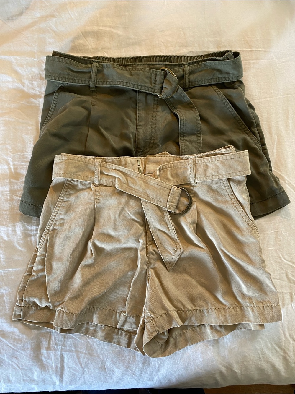 LOFT Belted Paperbag Shorts in Olive and Khaki